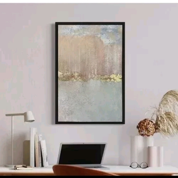 pebblejar28 Framed Canvas Print Wall Art Mid-Century Landscape Blue Wilderness - Picture 3 of 4